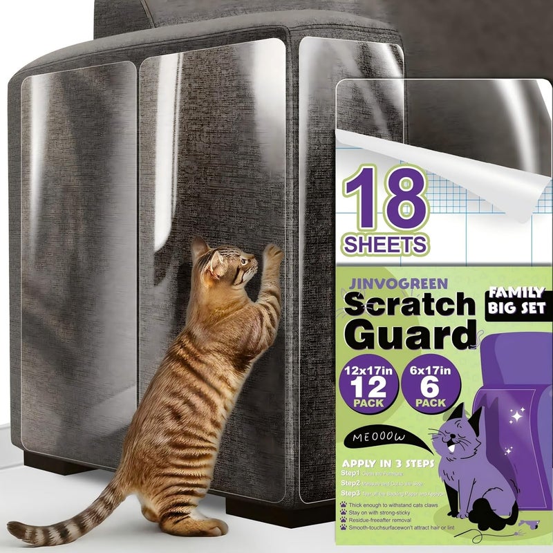 JINVOGREEN Large Cat Scratch Furniture Protector, 18 Pcs Clear Anti Cat Scratch Protector, Self-Adhesive Furniture Cat Scratch Protector, 17in - Image 1